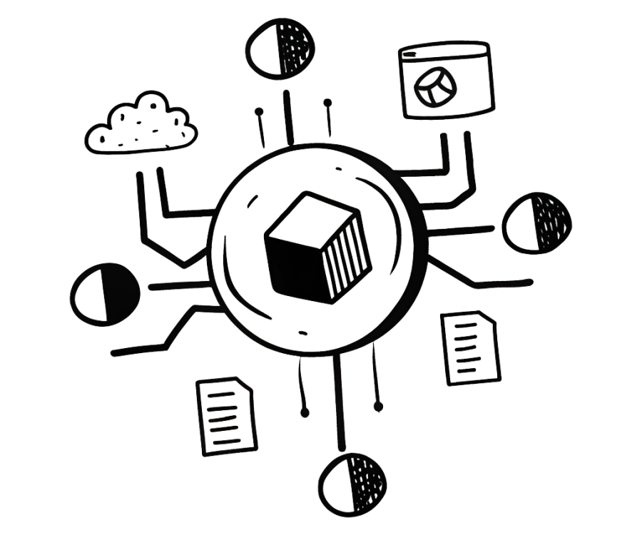 Illustration: eine klare zentrale Form als Sinnbild für gebündelte Datenflüsse